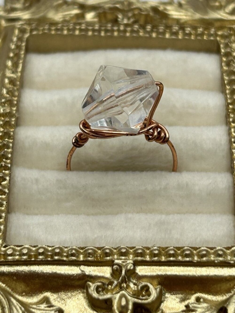 Handmade Copper Wire Wrapped Clear Plastic Statement Ring Size 9 Boho Celestial